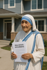 Mother Theresa holding real estate documents