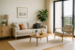 A modern, furnished short-term rental apartment with clean lines and welcoming decor.